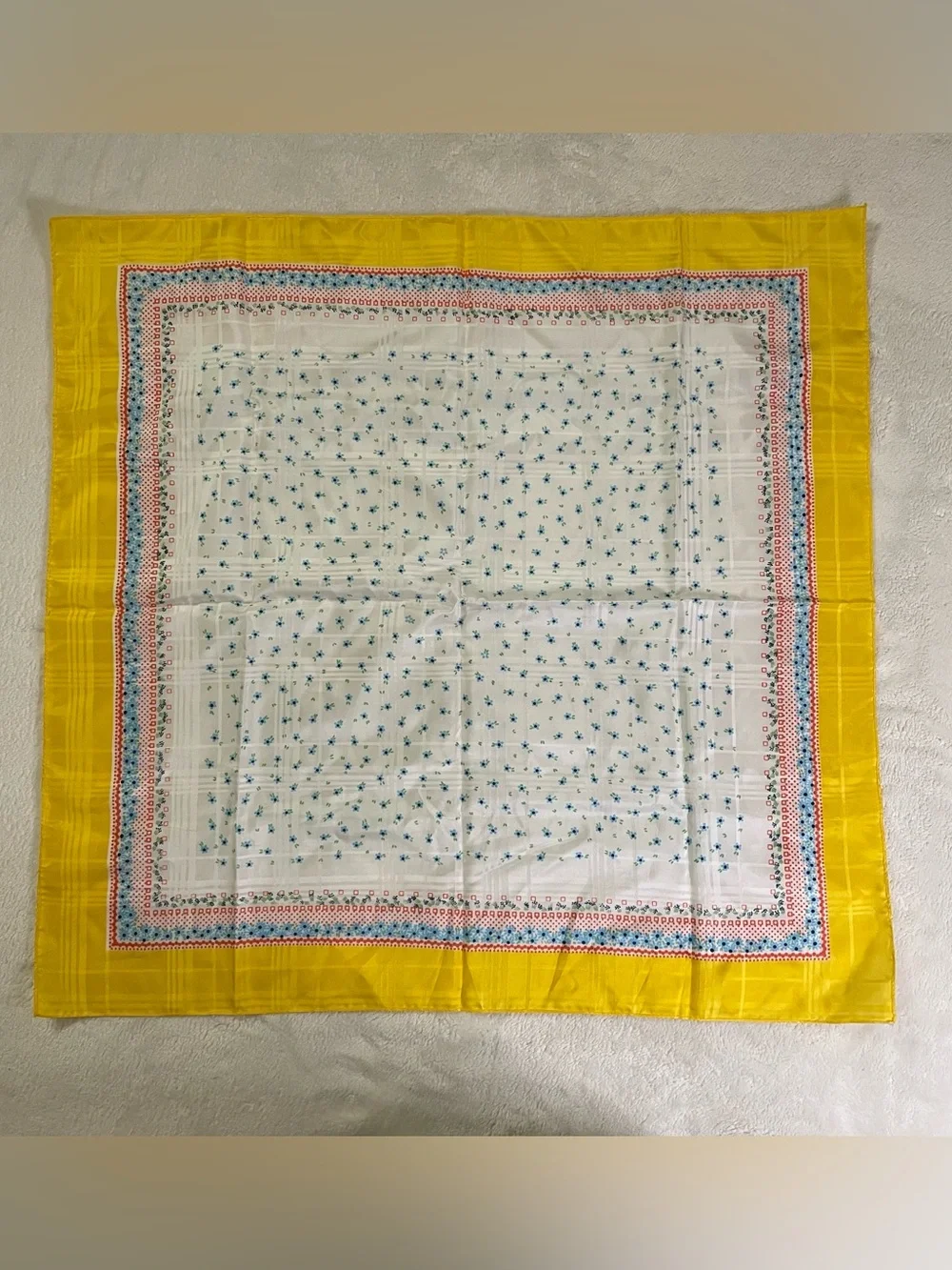 Yellow Border Floral Chiffon Square Fashion Scarf